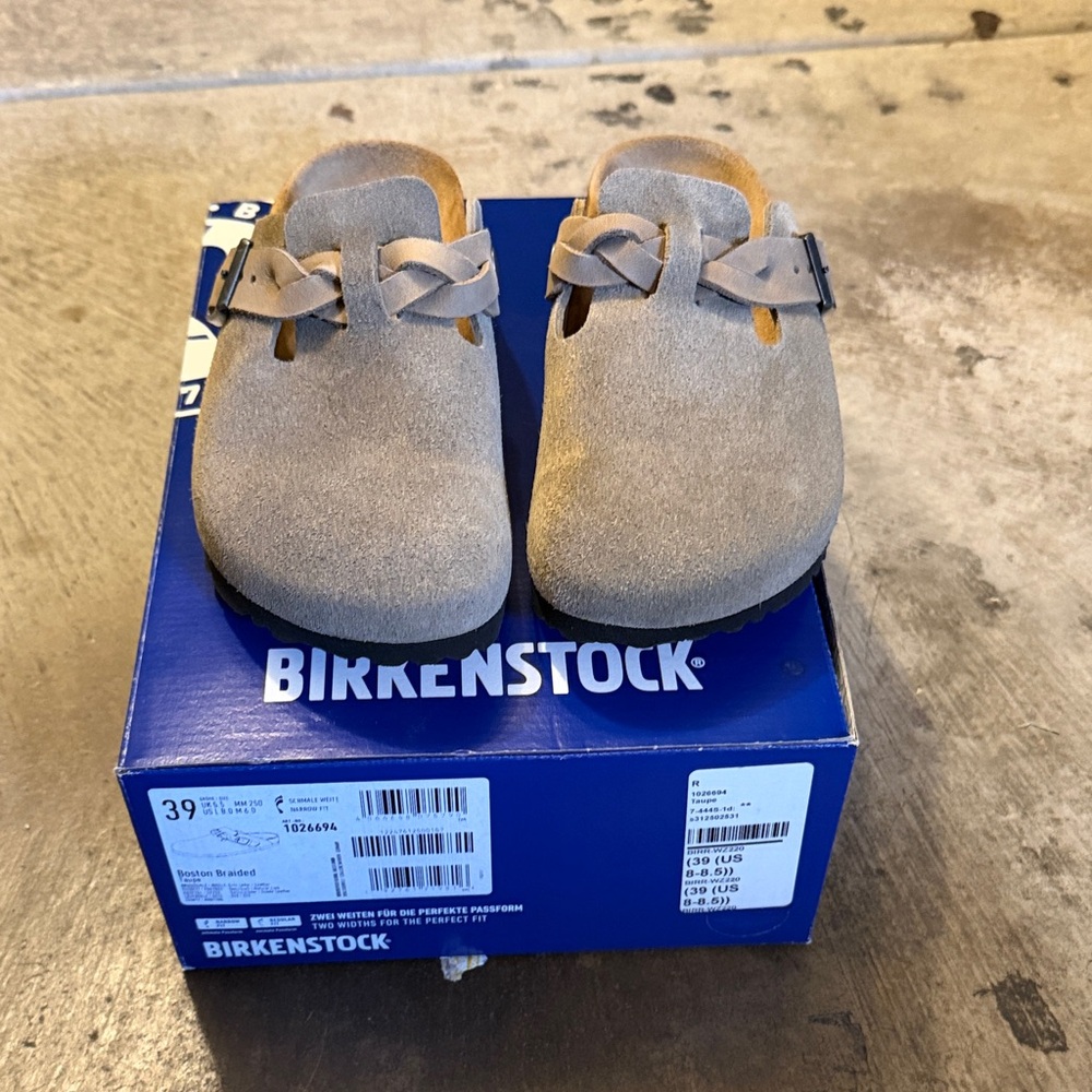Birkenstock womens Taupe Suede Clogs with Braided Strap